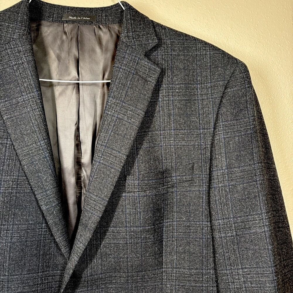 Ralph Lauren Glen Plaid Wool Blazer 44R Black Dark Gray Two Button Sport Coat